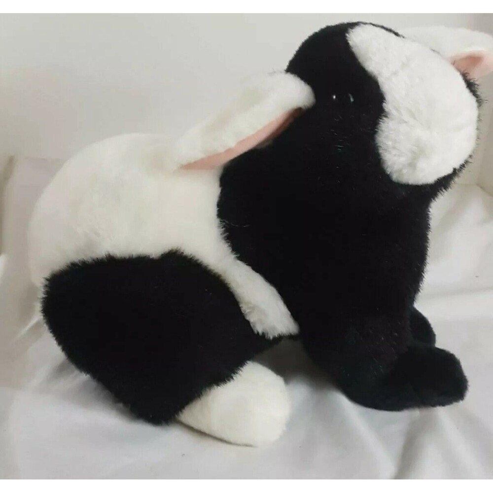Dan Dee Platinum Plush Black and White Bunny Rabvit 12" Sitting Stuffed  Animal